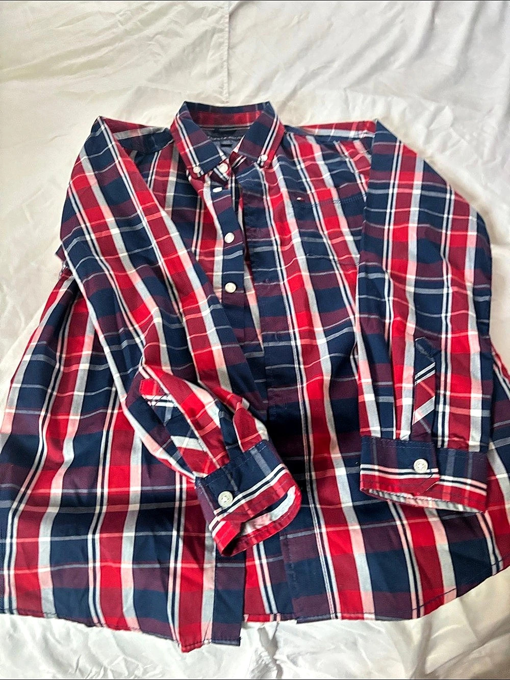 Tommy Hilfiger Boys Plaid Button Down Blue & Red Size Large